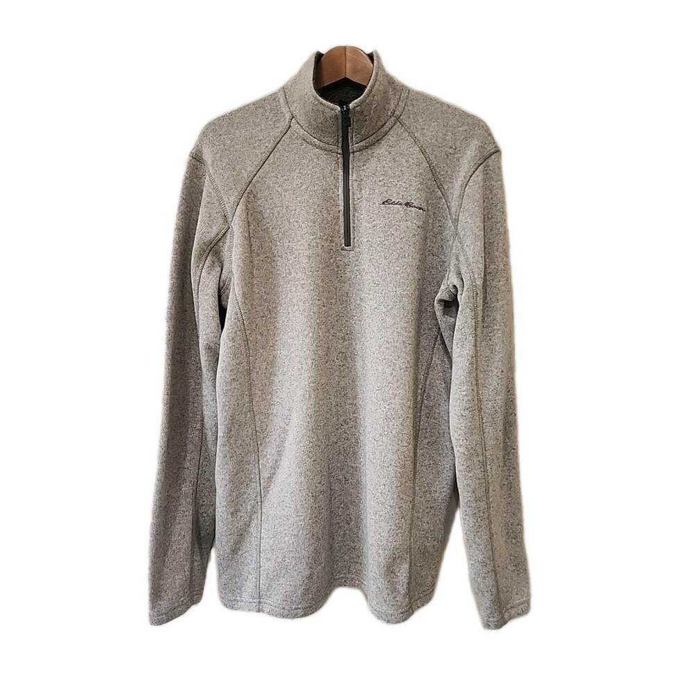 Eddie Bauer Sweater Men's TL Large Tall 1/2 Zip Pullover Fleece Gray Long Sleeve